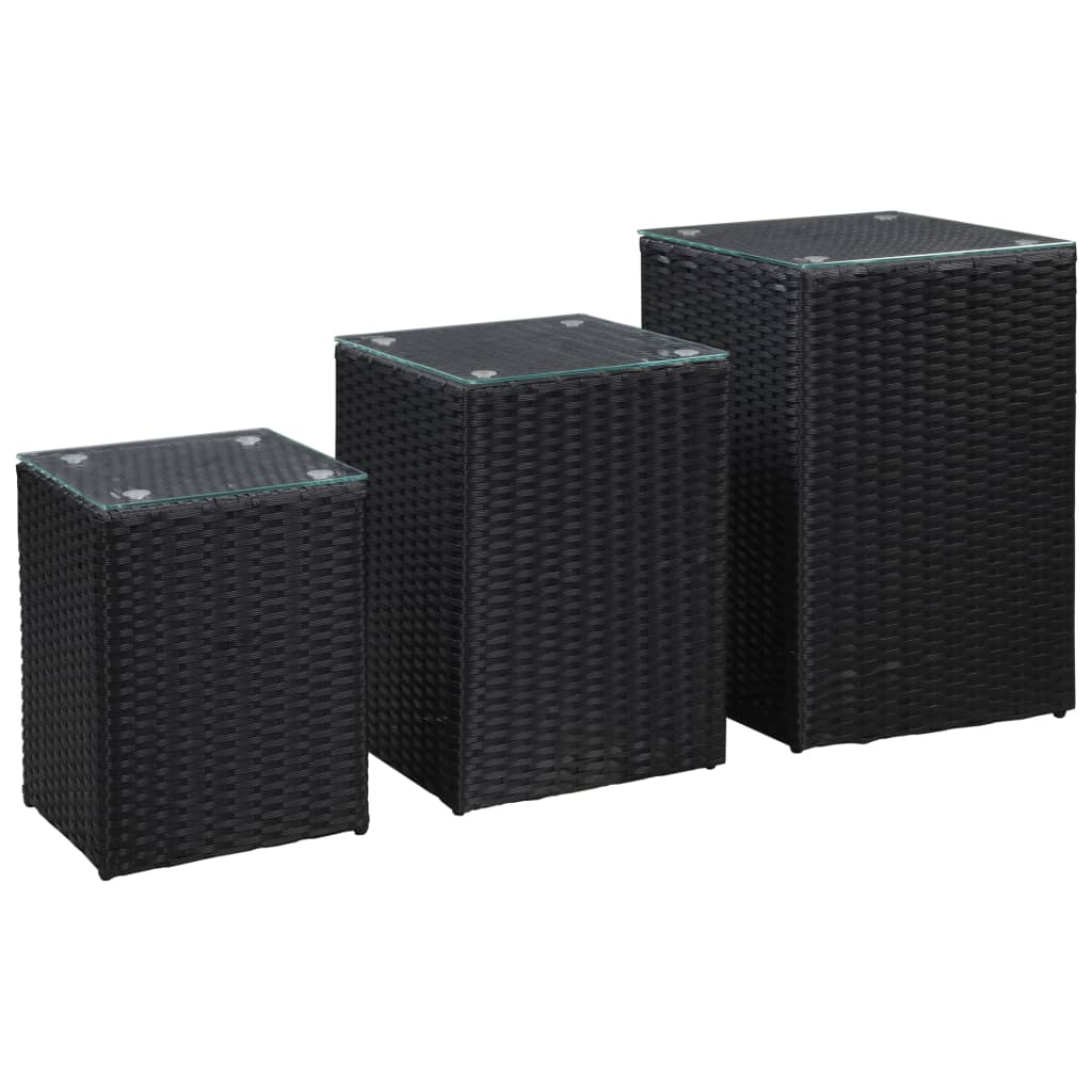 Beistelltische 3 Stk. mit Glasplatte Schwarz Poly Rattan - Pazzar.ch