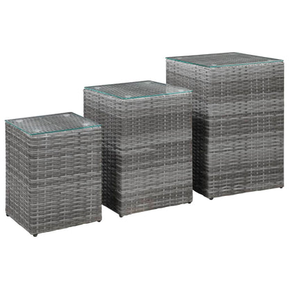 Beistelltische 3 Stk. mit Glasplatte Grau Poly Rattan - Pazzar.ch