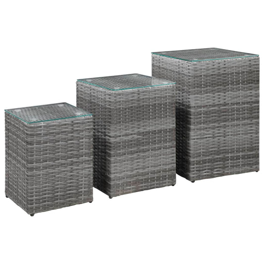 Beistelltische 3 Stk. mit Glasplatte Grau Poly Rattan - Pazzar.ch