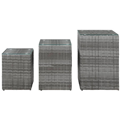 Beistelltische 3 Stk. mit Glasplatte Grau Poly Rattan - Pazzar.ch