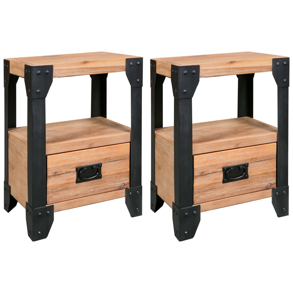 Nachttische 2 Stk. Akazienholz Massiv Stahl 40 x 30 x 54 cm - Pazzar.ch