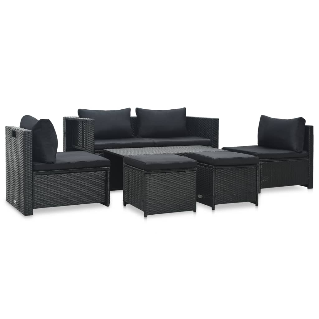 6-tlg. Garten-Lounge-Set mit Auflagen Poly Rattan Schwarz - Pazzar.ch