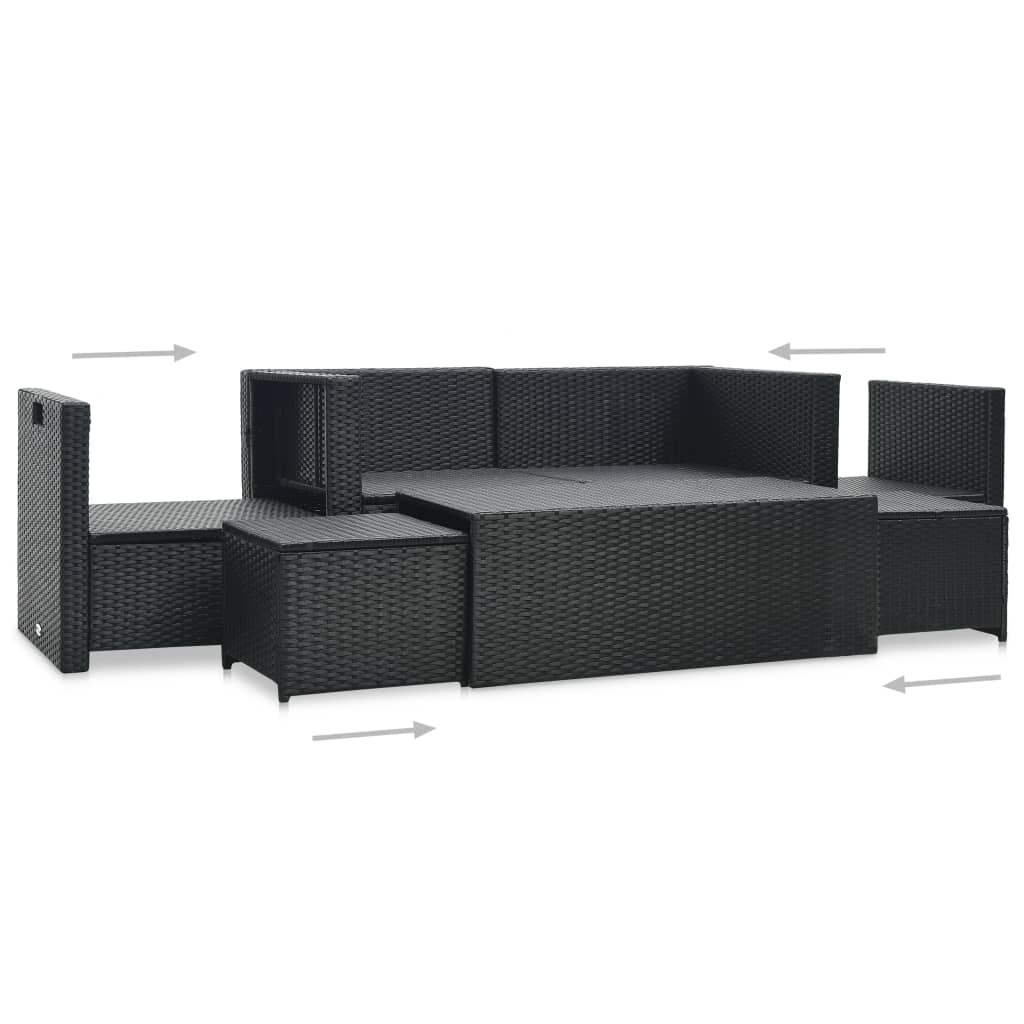 6-tlg. Garten-Lounge-Set mit Auflagen Poly Rattan Schwarz - Pazzar.ch