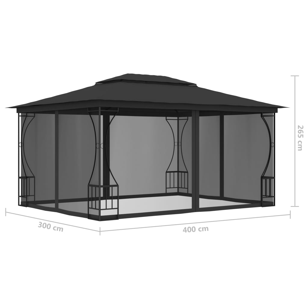 Pavillon mit Netz 300x400x265 cm Anthrazit - Pazzar.ch