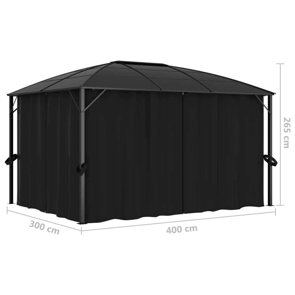 Pavillon mit Vorhängen 400 x 300 x 265 cm Anthrazit - Pazzar.ch