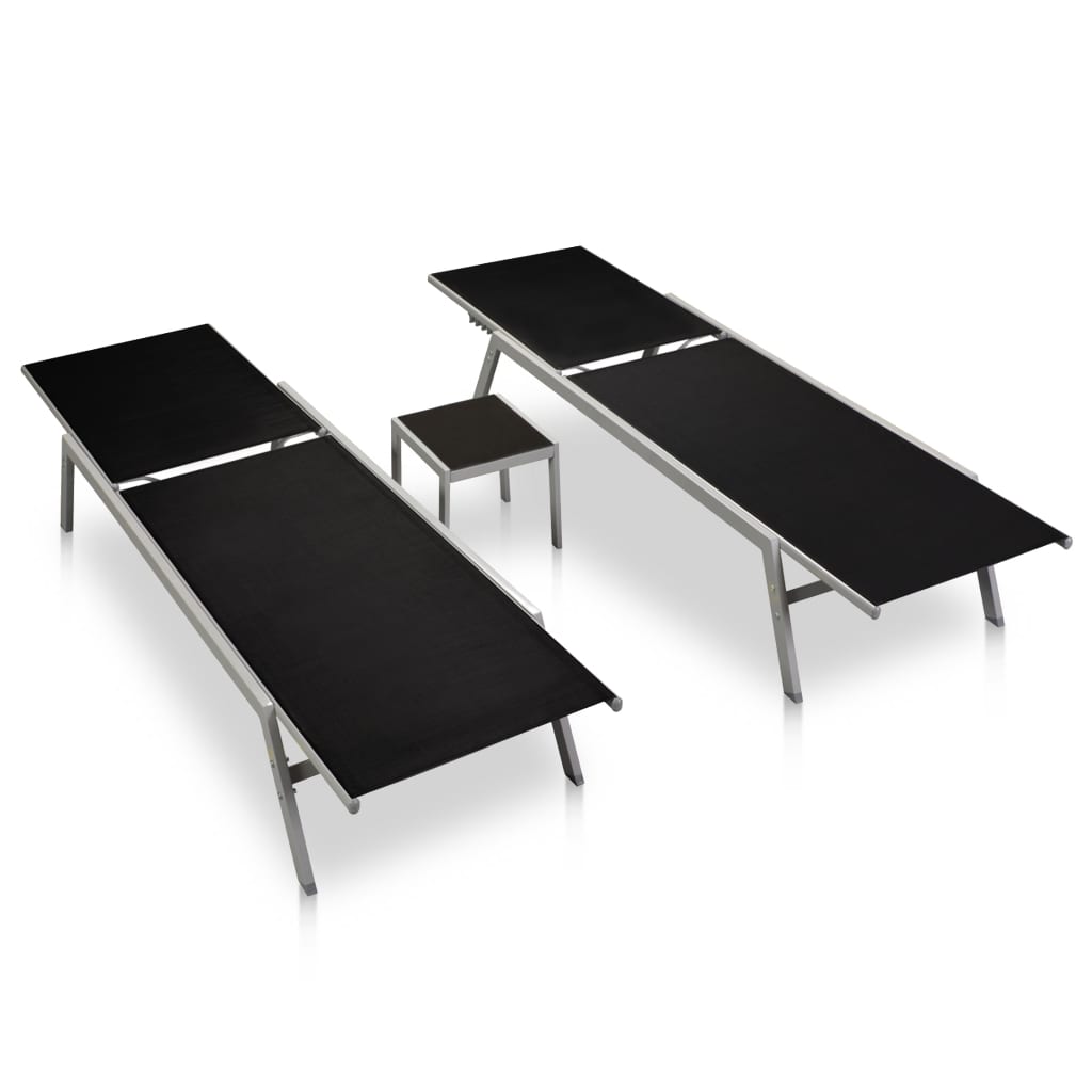 Sonnenliegen 2 Stk. mit Tisch Stahl und Textilene Schwarz - Pazzar.ch