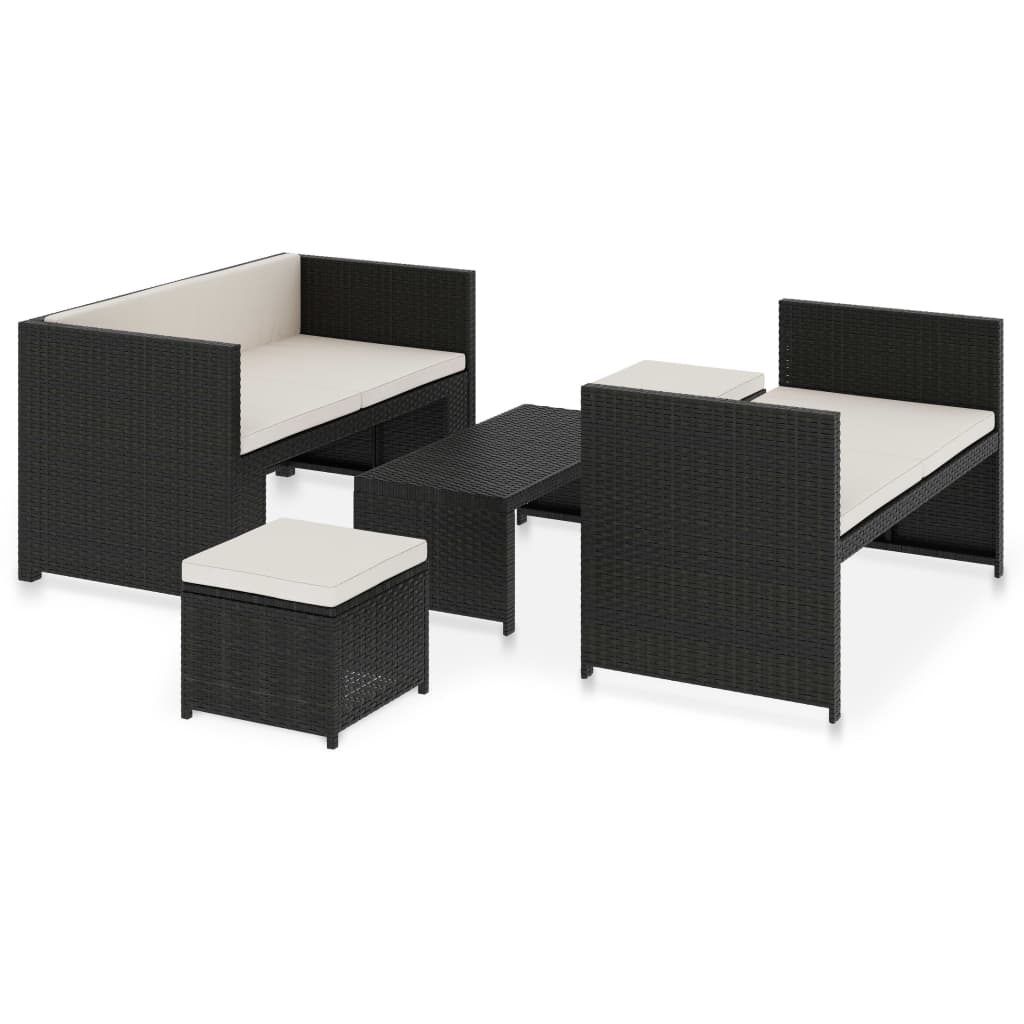 5-tlg. Garten-Lounge-Set mit Auflagen Poly Rattan Schwarz - Pazzar.ch