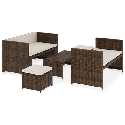 5-tlg. Garten-Lounge-Set mit Auflagen Poly Rattan Braun - Pazzar.ch