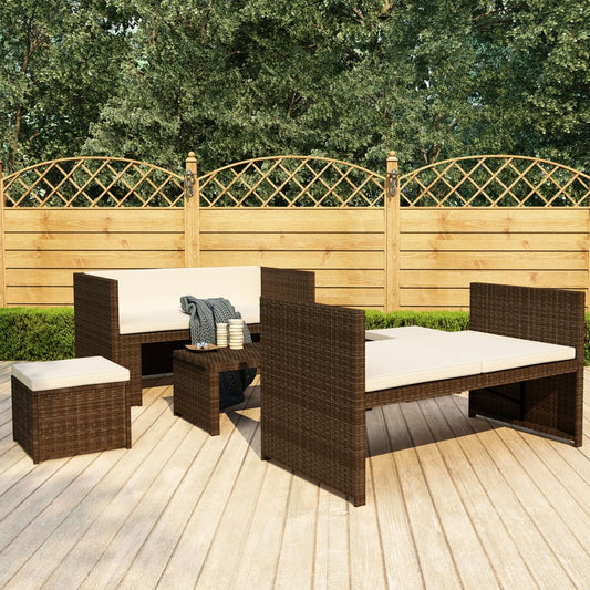 5-tlg. Garten-Lounge-Set mit Auflagen Poly Rattan Braun - Pazzar.ch