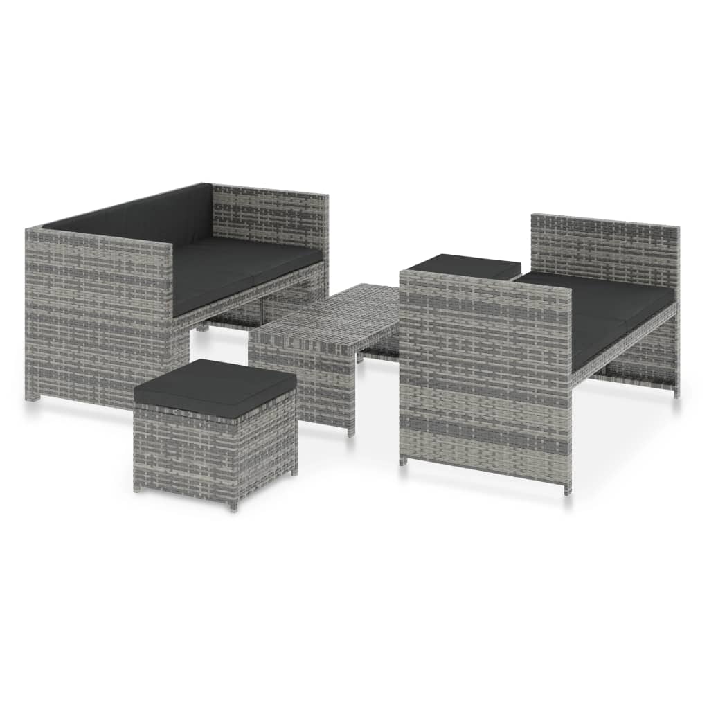 5-tlg. Garten-Lounge-Set mit Auflagen Poly Rattan Grau - Pazzar.ch