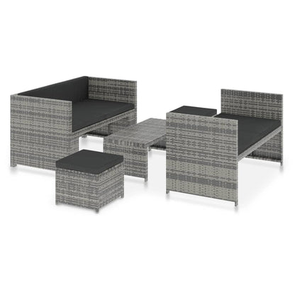 5-tlg. Garten-Lounge-Set mit Auflagen Poly Rattan Grau - Pazzar.ch