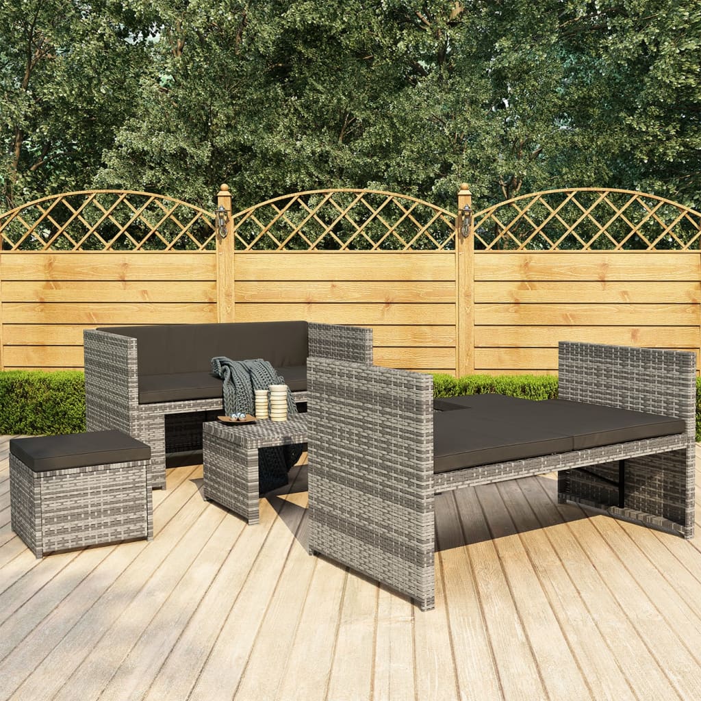 5-tlg. Garten-Lounge-Set mit Auflagen Poly Rattan Grau - Pazzar.ch