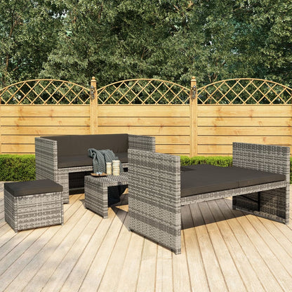 5-tlg. Garten-Lounge-Set mit Auflagen Poly Rattan Grau - Pazzar.ch