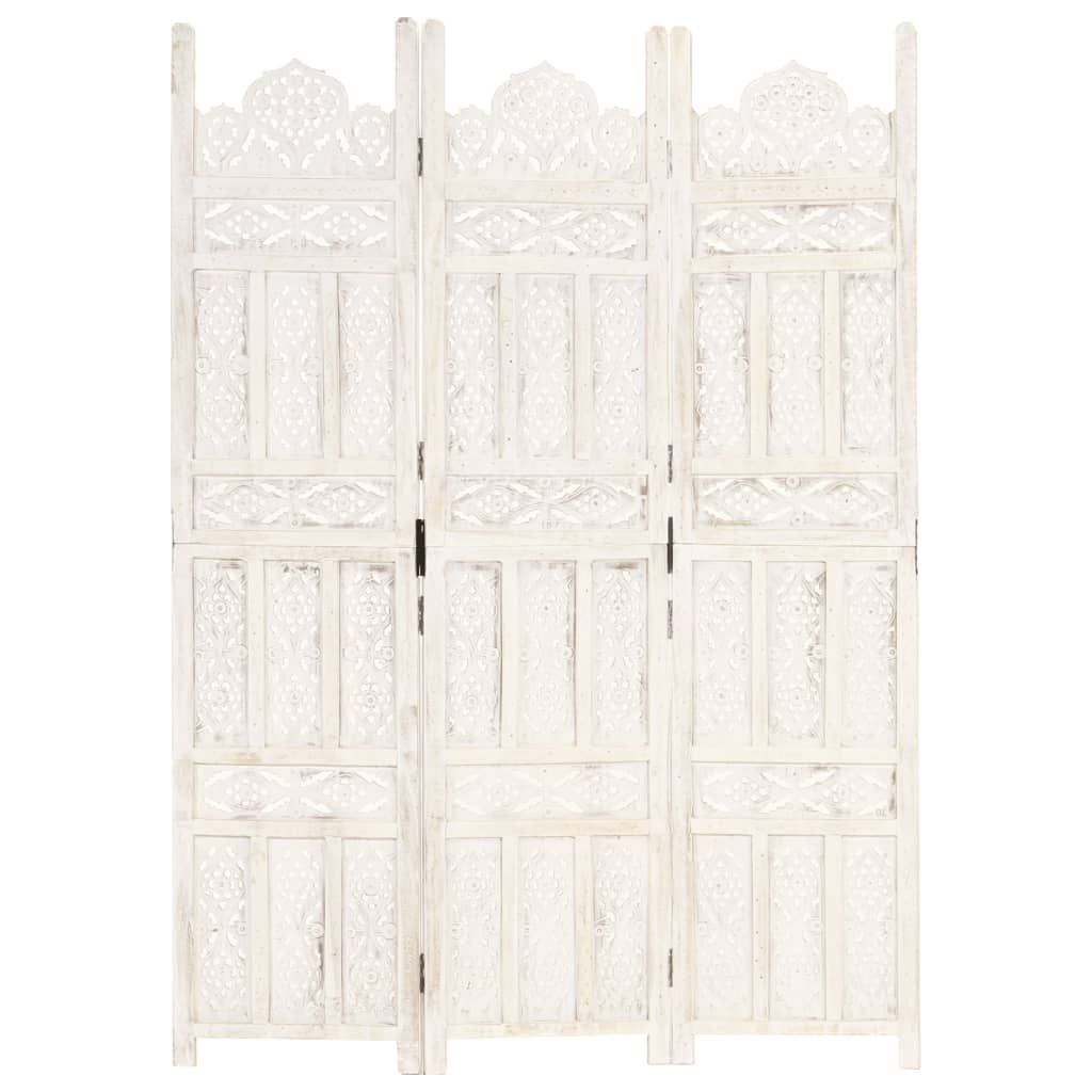3tlg. Raumteiler Handgeschnitzt Weiß 120×165cm Mango Massivholz - Pazzar.ch
