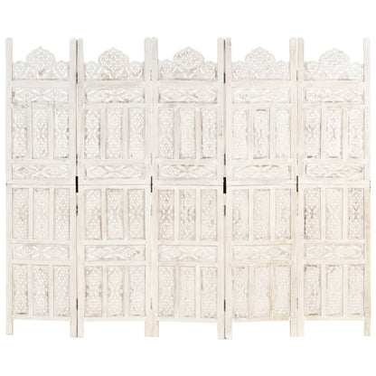5tlg. Raumteiler Handgeschnitzt Weiß 200×165cm Mango Massivholz - Pazzar.ch