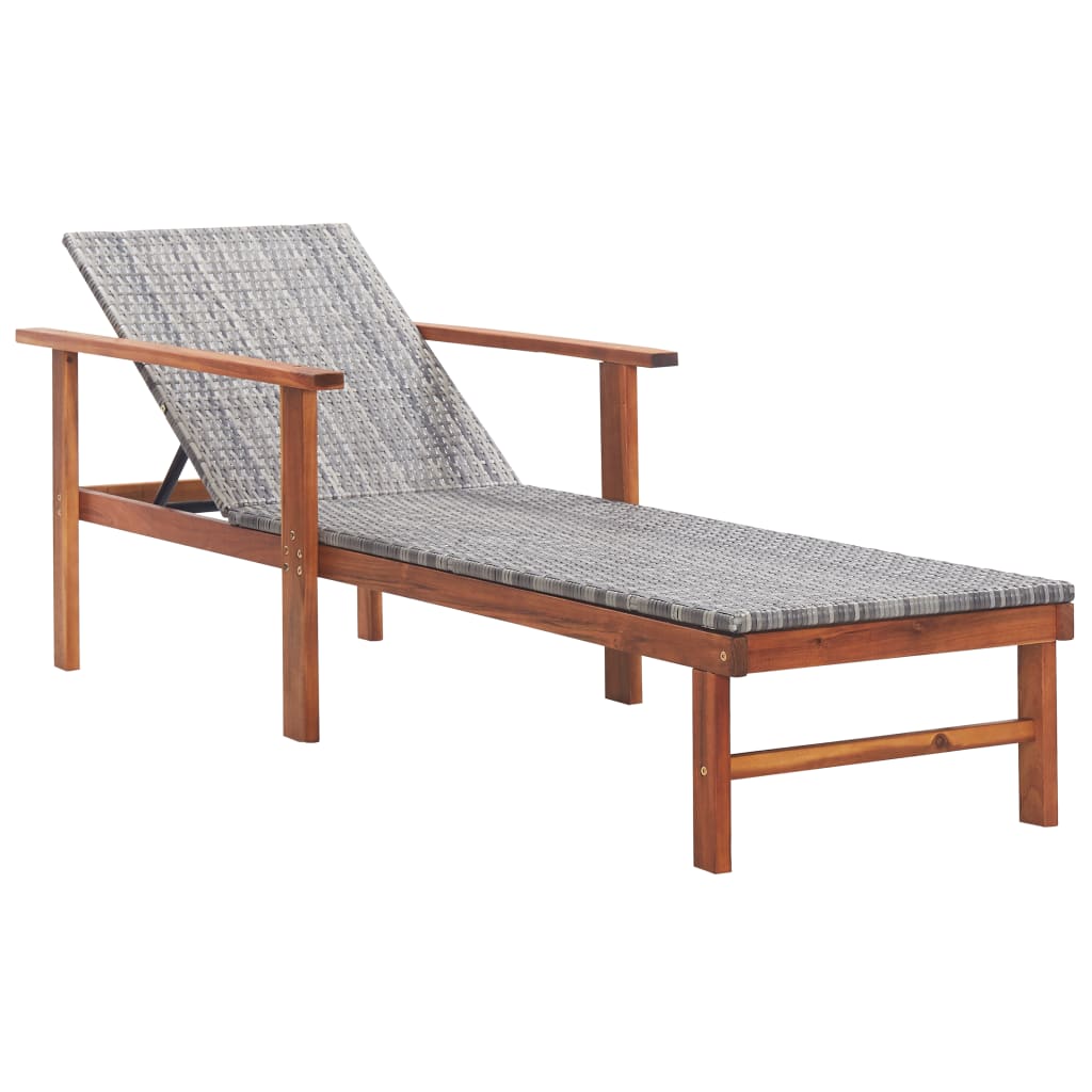 Sonnenliege mit Auflage Poly Rattan Akazie Massivholz Grau - Pazzar.ch