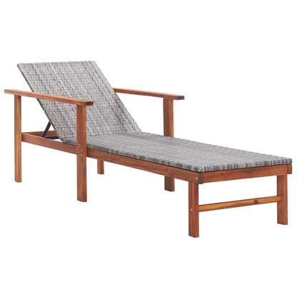 Sonnenliege mit Auflage Poly Rattan Akazie Massivholz Grau - Pazzar.ch