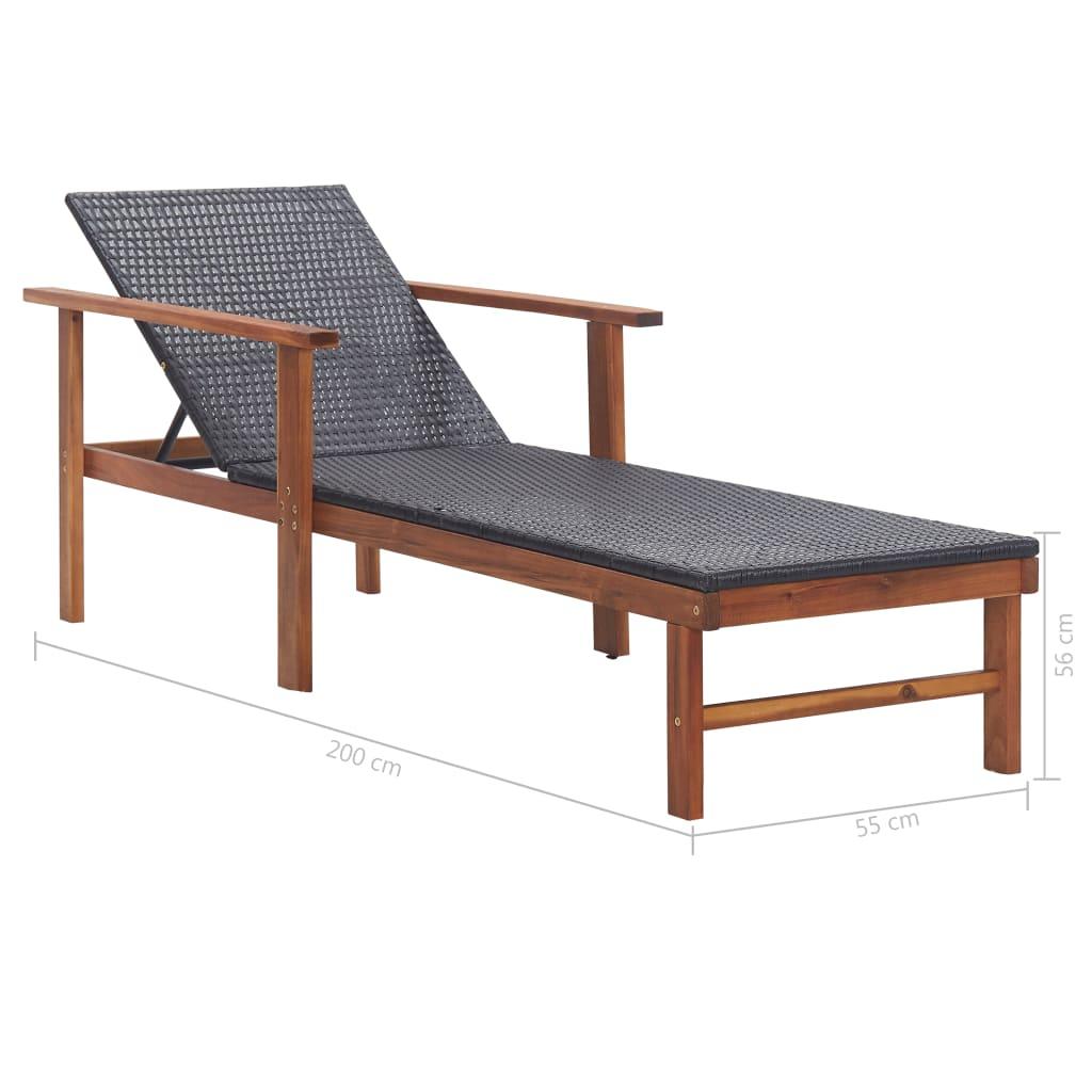 Sonnenliege Poly Rattan und Akazie Massivholz Schwarz - Pazzar.ch