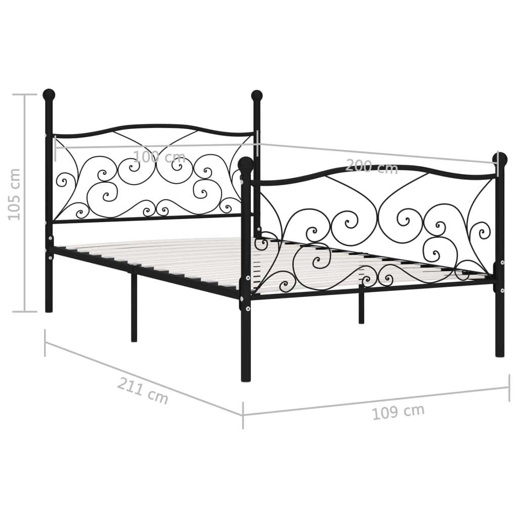 Bettgestell mit Lattenrost Schwarz Metall 100 × 200 cm - Pazzar.ch