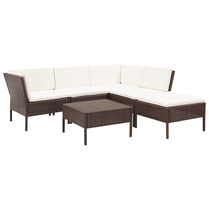 6-tlg. Garten-Lounge-Set mit Auflagen Poly Rattan Braun - Pazzar.ch