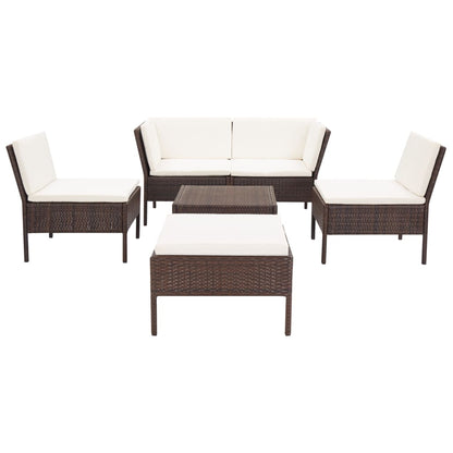 6-tlg. Garten-Lounge-Set mit Auflagen Poly Rattan Braun - Pazzar.ch