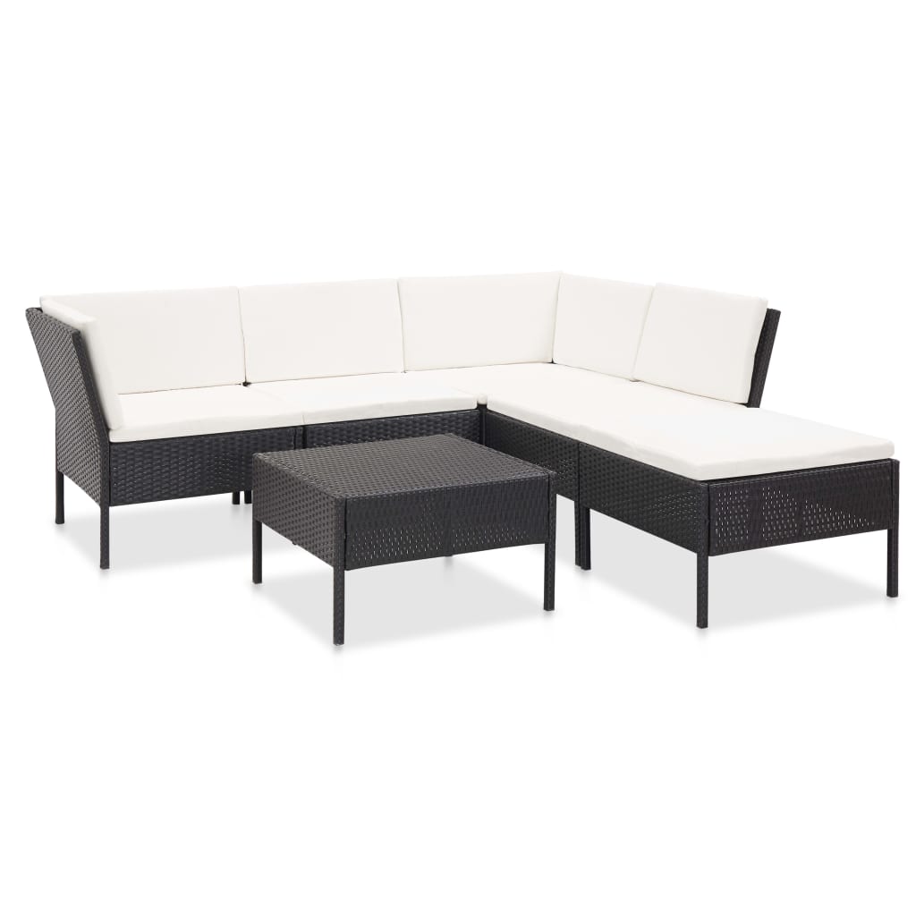 6-tlg. Garten-Lounge-Set mit Auflagen Poly Rattan Schwarz - Pazzar.ch