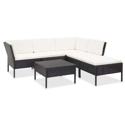 6-tlg. Garten-Lounge-Set mit Auflagen Poly Rattan Schwarz - Pazzar.ch