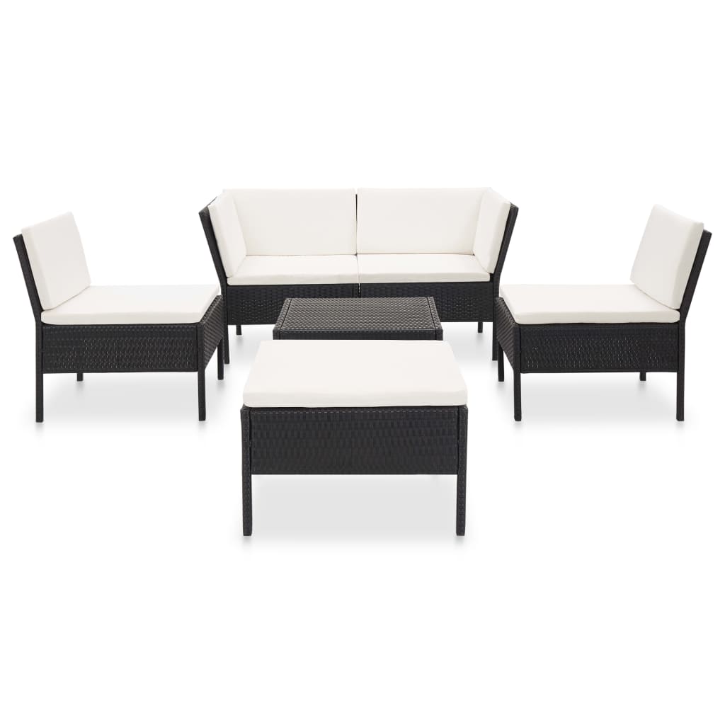 6-tlg. Garten-Lounge-Set mit Auflagen Poly Rattan Schwarz - Pazzar.ch