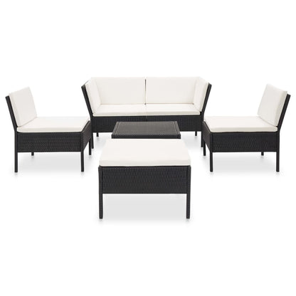6-tlg. Garten-Lounge-Set mit Auflagen Poly Rattan Schwarz - Pazzar.ch