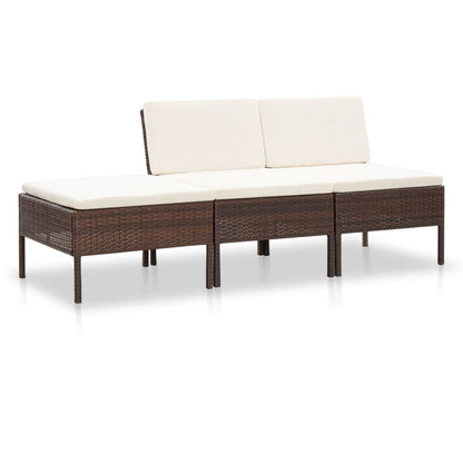 3-tlg. Garten-Lounge-Set mit Auflagen Poly Rattan Braun - Pazzar.ch