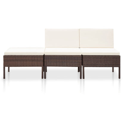 3-tlg. Garten-Lounge-Set mit Auflagen Poly Rattan Braun - Pazzar.ch