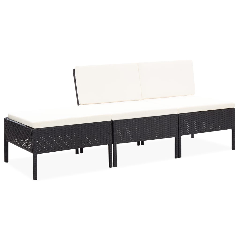 3-tlg. Garten-Lounge-Set mit Auflagen Poly Rattan Schwarz - Pazzar.ch