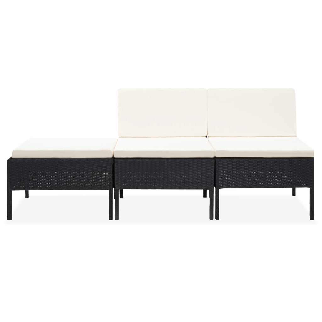 3-tlg. Garten-Lounge-Set mit Auflagen Poly Rattan Schwarz - Pazzar.ch