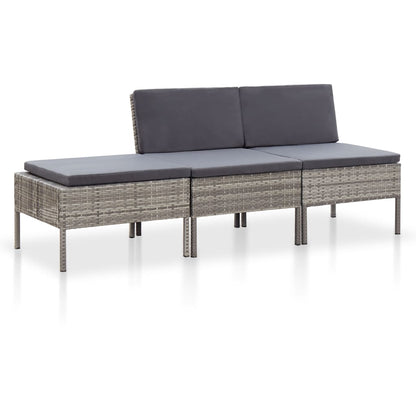 3-tlg. Garten-Lounge-Set mit Auflagen Poly Rattan Grau - Pazzar.ch