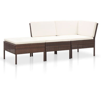 3-tlg. Garten-Lounge-Set mit Auflagen Poly Rattan Braun - Pazzar.ch