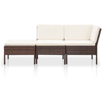 3-tlg. Garten-Lounge-Set mit Auflagen Poly Rattan Braun - Pazzar.ch