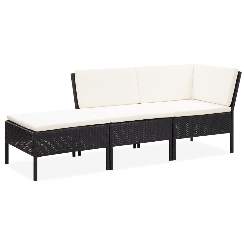 3-tlg. Garten-Lounge-Set mit Auflagen Poly Rattan Schwarz - Pazzar.ch