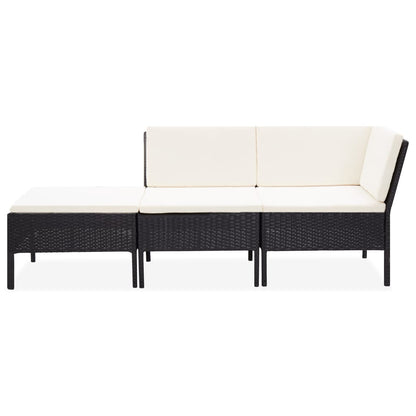 3-tlg. Garten-Lounge-Set mit Auflagen Poly Rattan Schwarz - Pazzar.ch