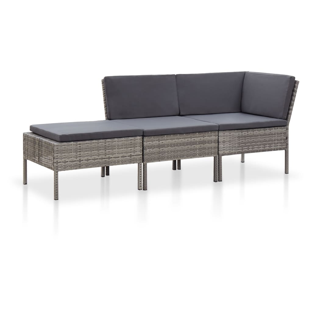 3-tlg. Garten-Lounge-Set mit Auflagen Poly Rattan Grau - Pazzar.ch