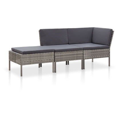 3-tlg. Garten-Lounge-Set mit Auflagen Poly Rattan Grau - Pazzar.ch