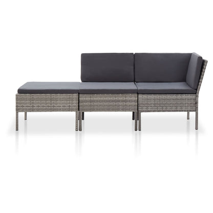 3-tlg. Garten-Lounge-Set mit Auflagen Poly Rattan Grau - Pazzar.ch