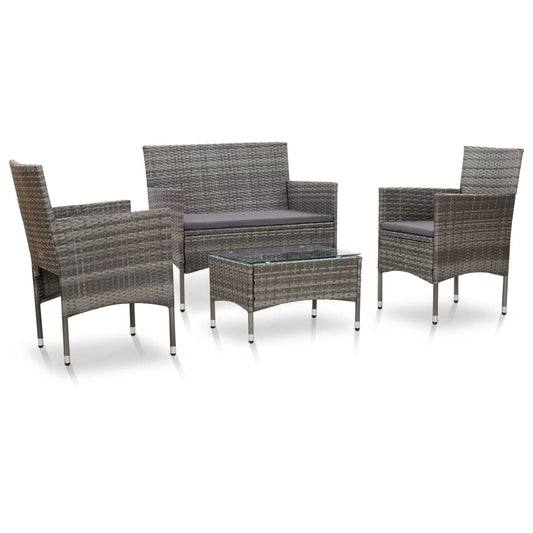 4-tlg. Garten-Lounge-Set mit Auflagen Poly Rattan Grau - Pazzar.ch