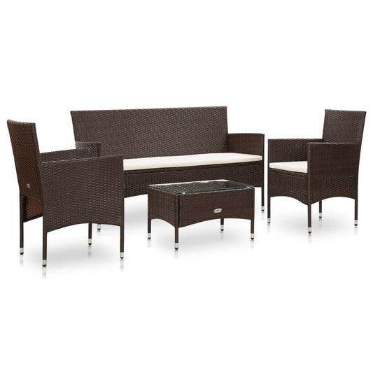 4-tlg. Garten-Lounge-Set mit Auflagen Poly Rattan Braun - Pazzar.ch