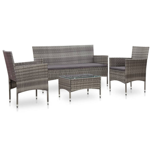 4-tlg. Garten-Lounge-Set mit Auflagen Poly Rattan Grau - Pazzar.ch