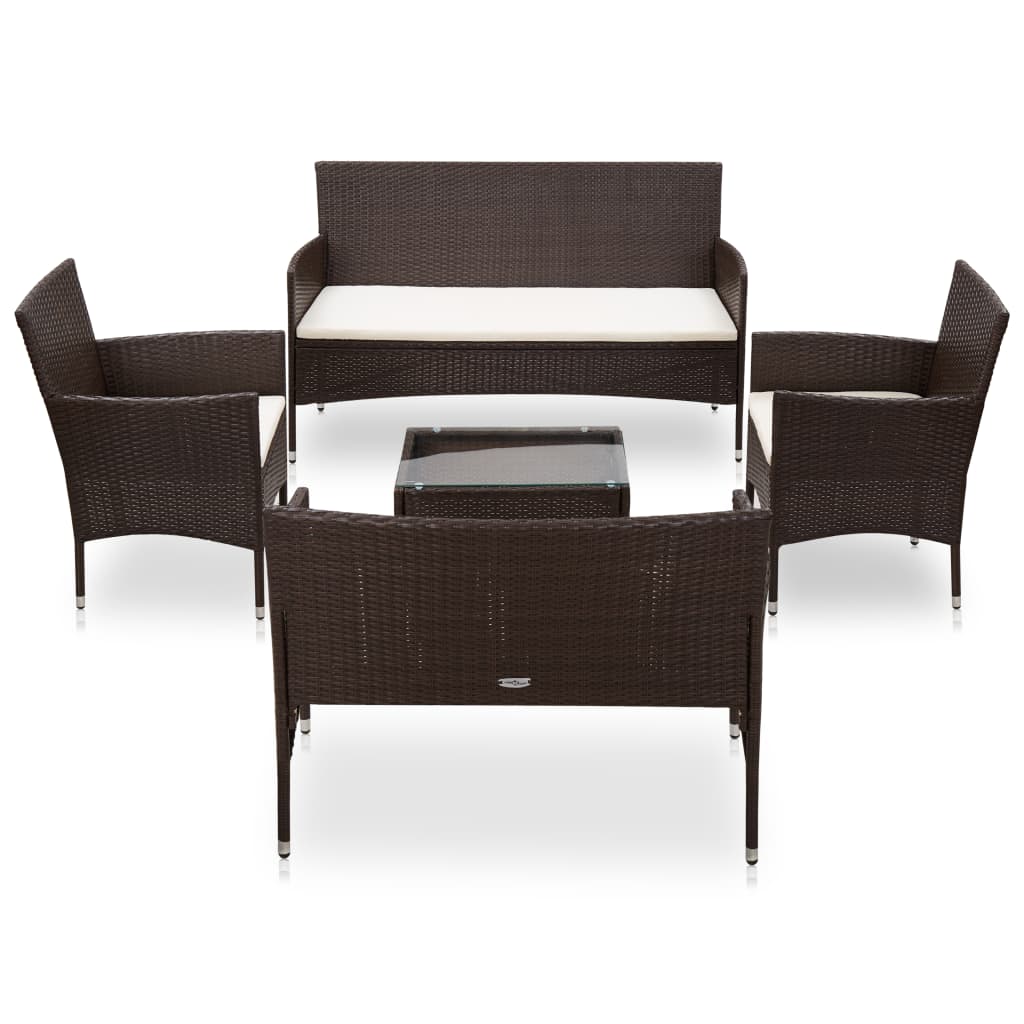 5-tlg. Garten-Lounge-Set mit Auflagen Poly Rattan Braun - Pazzar.ch