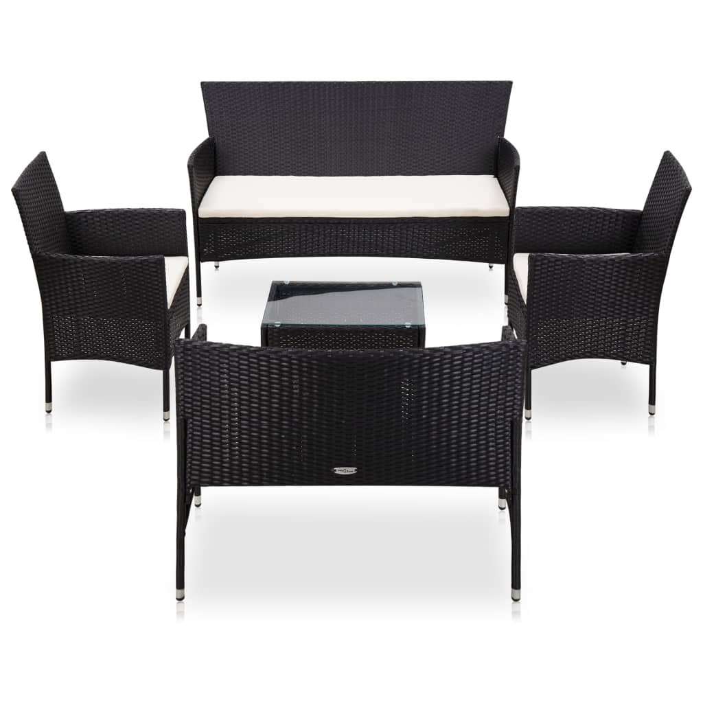 5-tlg. Garten-Lounge-Set mit Auflagen Poly Rattan Schwarz - Pazzar.ch