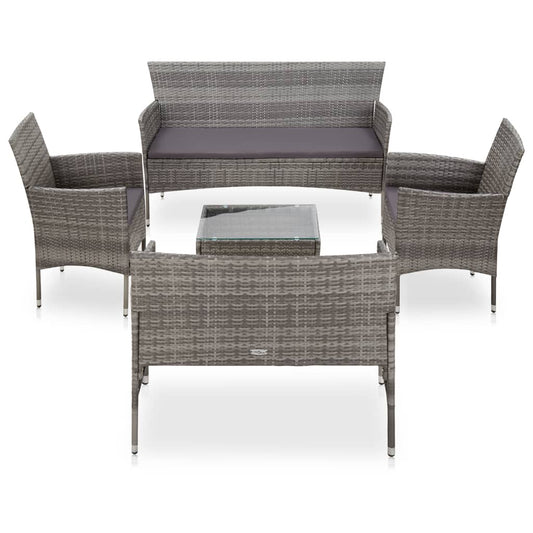 5-tlg. Garten-Lounge-Set mit Auflagen Poly Rattan Grau - Pazzar.ch