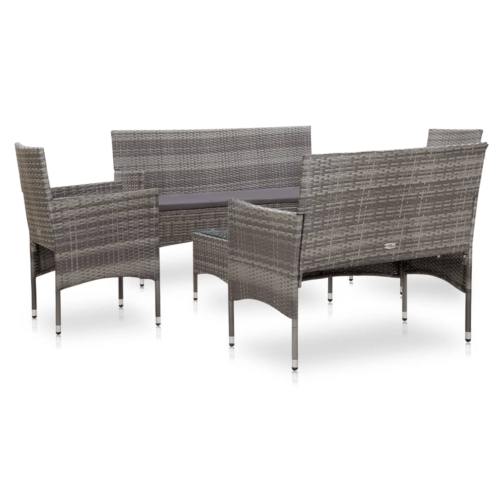 5-tlg. Garten-Lounge-Set mit Auflagen Poly Rattan Grau - Pazzar.ch