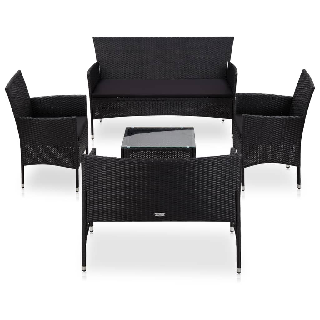 5-tlg. Garten-Lounge-Set mit Auflagen Poly Rattan Schwarz - Pazzar.ch