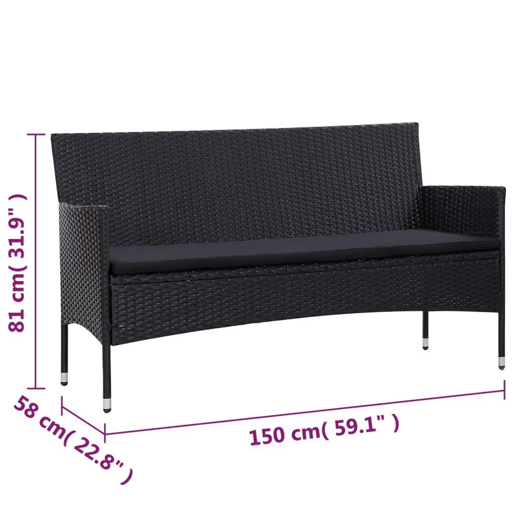 5-tlg. Garten-Lounge-Set mit Auflagen Poly Rattan Schwarz